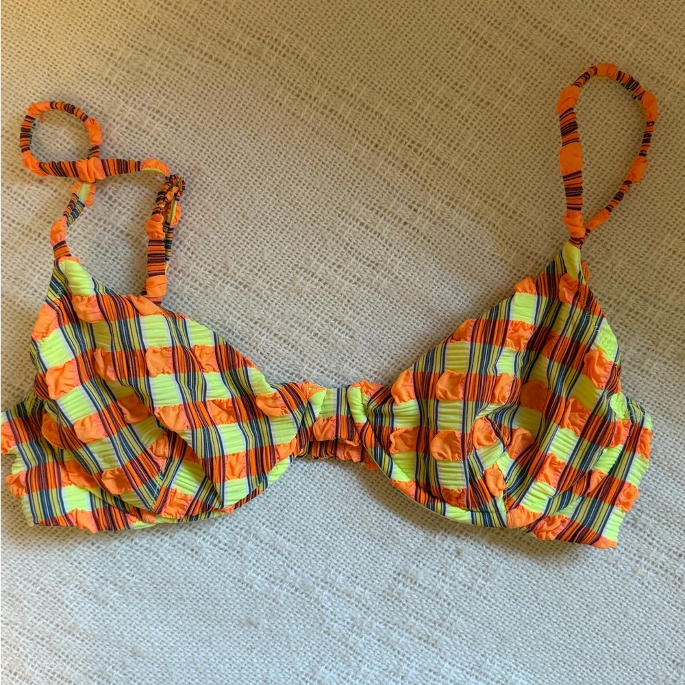 Montce Swim Dainty Bikini Top in Neon Plaid M